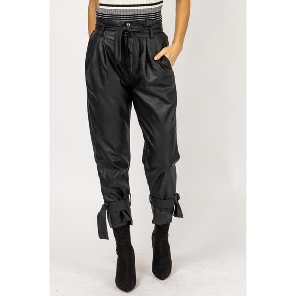 NEW VENTI6 leather pleated ankle tie pants in black - Picture 2 of 7